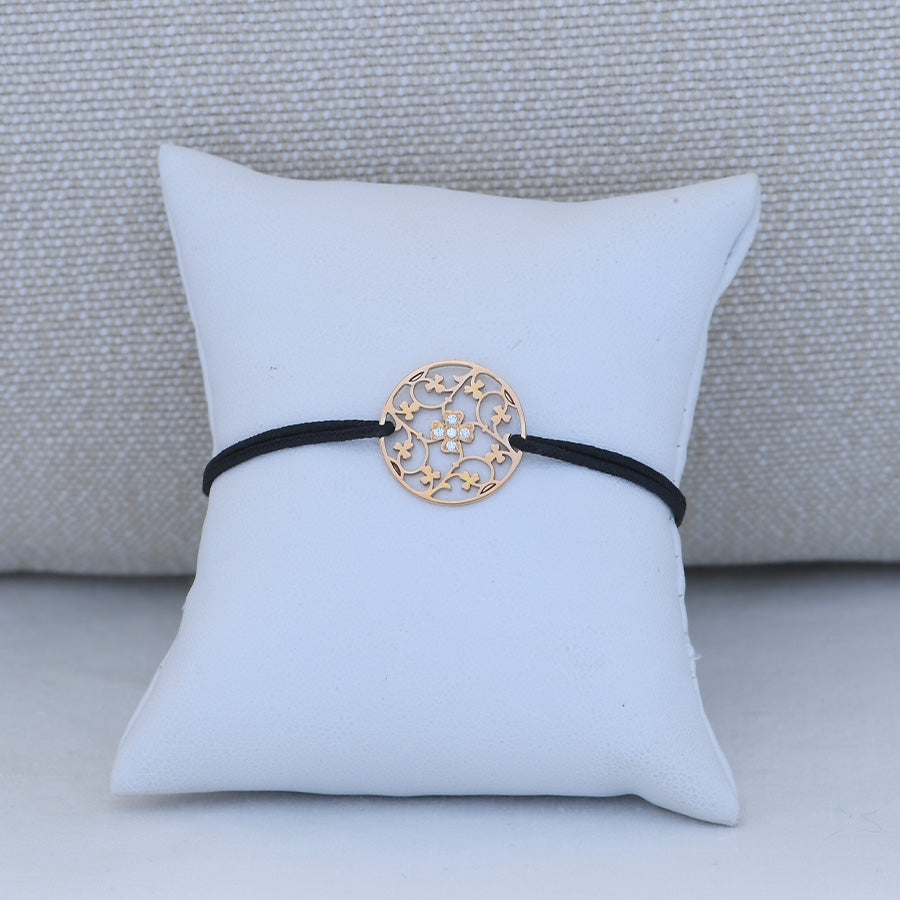 Bracelet Trèfle en Or rose et 5 Diamants - Cordon